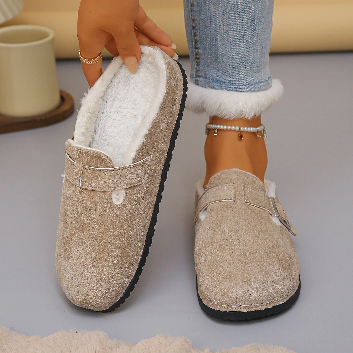 TEMU Chaussures Mule Épaisses en Épaisses Automne Hiver Commerce Extérieur Grande Taille Femme Élégantes Chaussures d'Hiver Confortables Chaussures