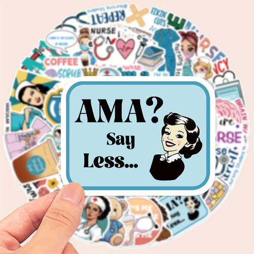 50pcs nurse themed cartoon stickers reusable vinyl decals with s and designs suitable for laptops phones notebooks and diy decor nurse gadgets laptop decorative stickers diy nurse themed stickers