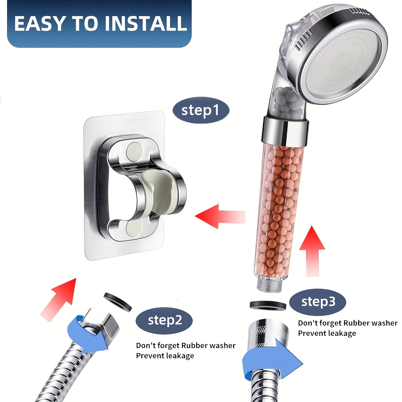 3pcs Handheld Shower Filter Set with Hose and Bracket