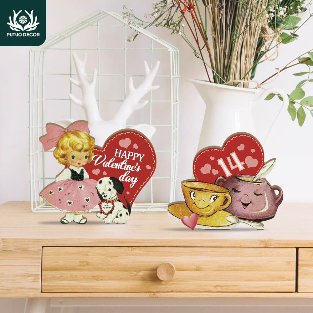 

2pcs Putuo Decor Wooden Valentine's Day Tabletop Decorations, & Design, Festive Farmhouse Home & Gift Shop Decor, No Battery Needed, Featherless, For Living Room & Restaurant