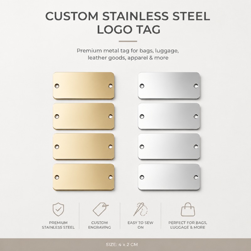 TEMU Custom Stainless Steel Logo Tags, Suitable For Backpacks, Luggage, And High-end Goods. Brand Metal Tags Measuring 4*2cm, Engraved Brand Labels