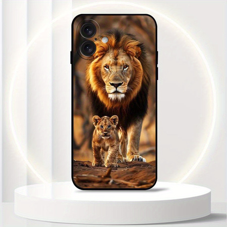 TEMU Étui de téléphone : Étui avec Lion Père et Lionceau, Compatible iPhone 16 Pro Max, 15, 14 Plus, 13, 12 et 11, Mate avec Antichoc