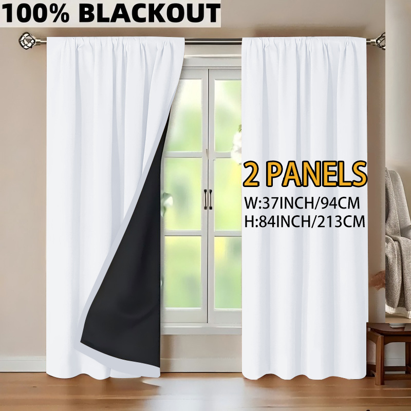 TEMU 2pcs, 100% Blackout Sunshade Curtains, Darkening Indoor Space, White Material Lined, Lightweight, Rod Top Hanging Style, Modern Romantic