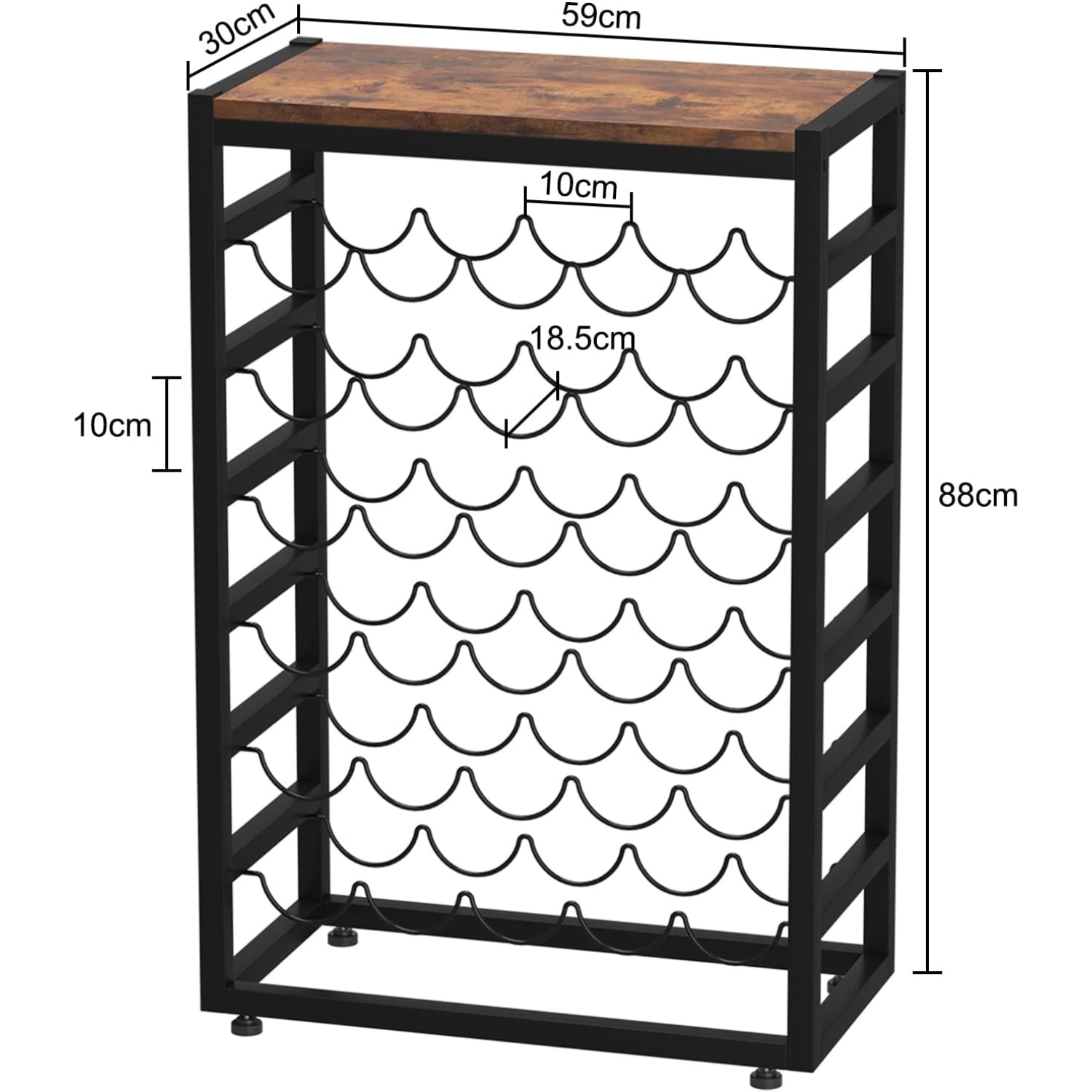 Image of 30 Bottles Wine Rack Free Standing Floor, 6-tier Display Wine Storage Shelves With Wooden Table Top, Sturdy Metal Bottle Holder For Kitchen Bar Pantry
