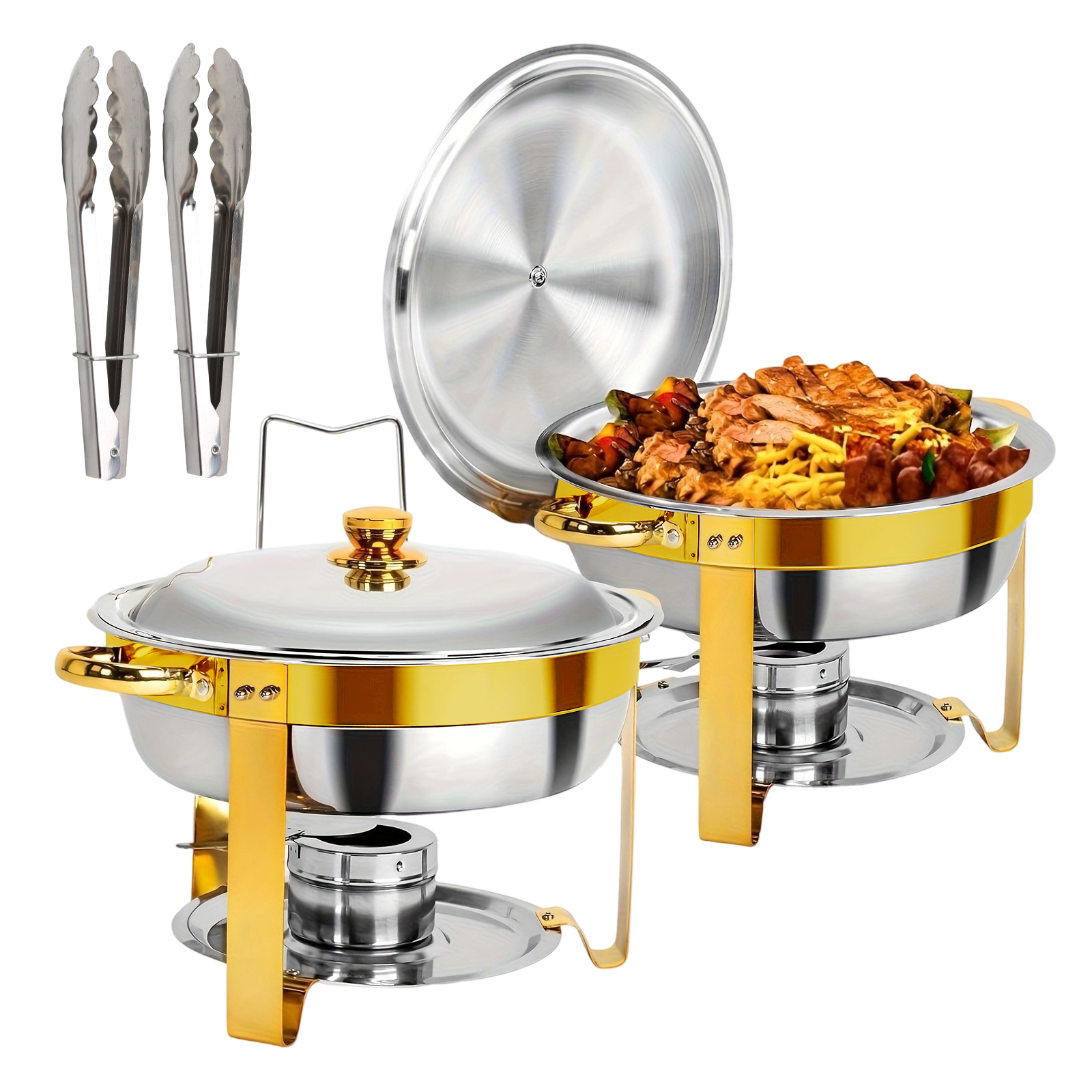 TEMU 2 Pack 4.5l Round Chafing Dish Buffet Set | Stainless Steel 304, Polished Surface, Ideal For Parties And Catering Events, Non-electric Use (