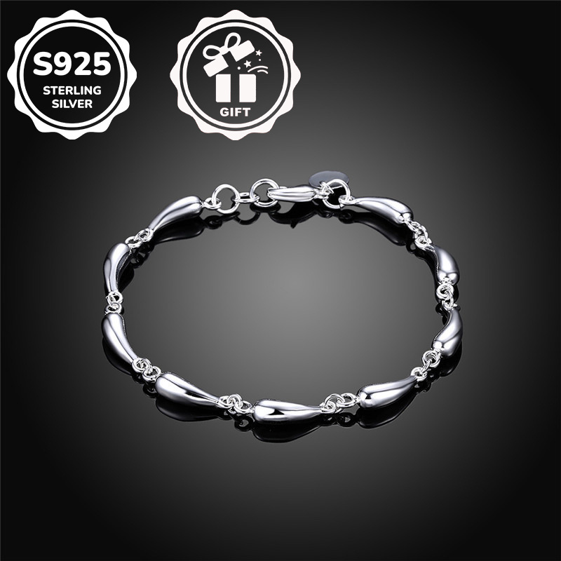 S925 Silvery Water Drop Smooth Bracelet, Elegant Design
