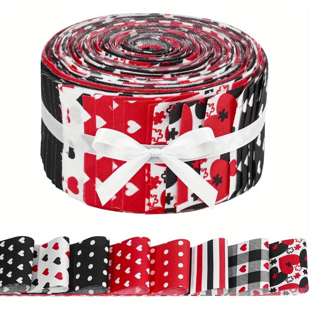 TEMU 40pcs 6.5*50cm (2.55*19.7 Inches) Red And , Polka Dot Theme, Articulated Quilting Fabric Set, Diy Craft Materials, Sets With Different Patterns,