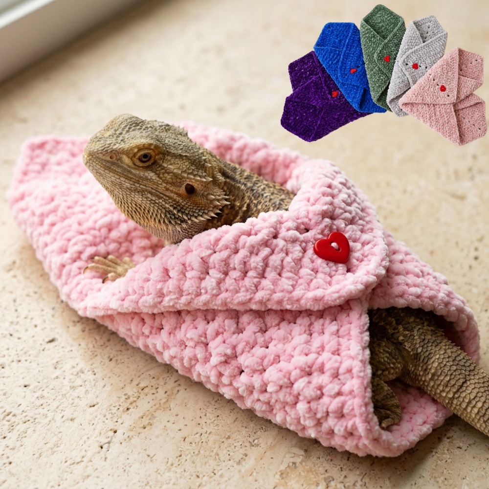 Reptile Blanket Suitable for Sleeping & Travel - Super Soft Chenille Lizard Wrap with Adorable Cocoon Bed for, Frogs, Lizards - Cozy Snuggling for Bonding & Photography, 5 Colors, 29.97x29.97cm for Small Amphibians