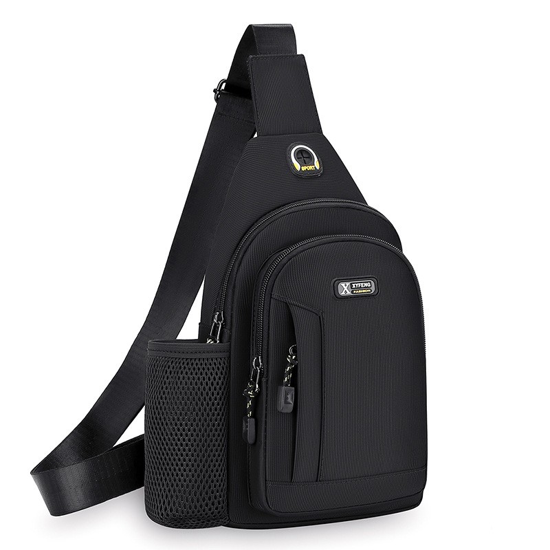 Image of Unisex Anti-theft Sling Bag, Durable Nylon Chest Bag With Adjustable Strap & Water Bottle Pocket, Wear-resistant Daypack For Travel, Hiking, Commuting & Shopping