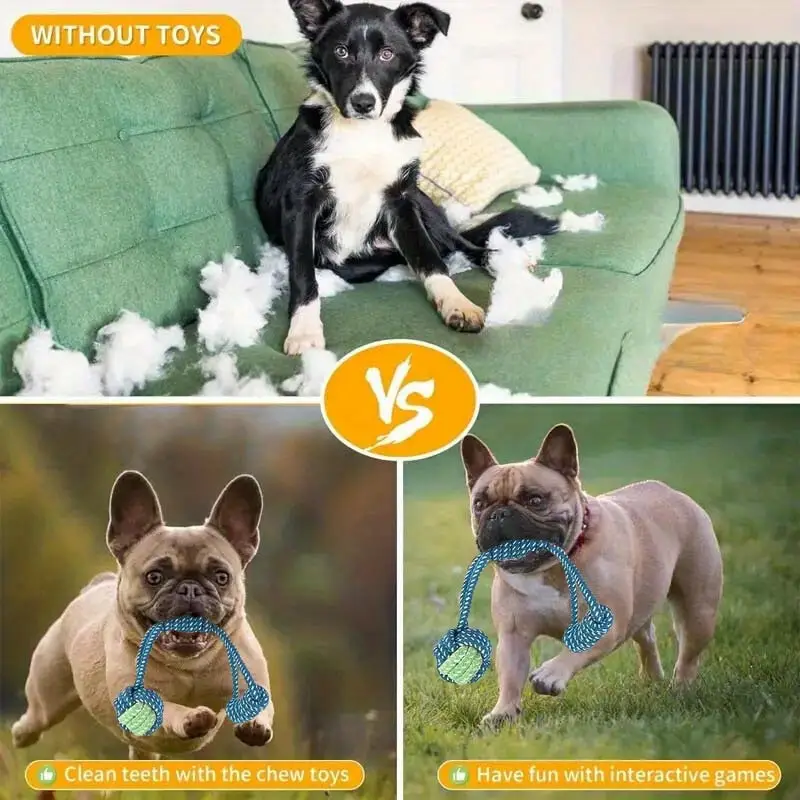 7pcs dog rope chew toy set for small medium breeds interactive tug of knot toys with squeaky balls durable training for teething puppies mixed textures for indoor outdoor play details 2