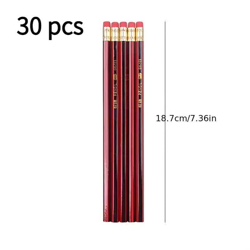 TEMU 30pcs Premium Hb Pencils With Eraser, Medium Point 0.5mm Lead - For Writing, Drawing, Sketching In School, Office & Art - Wooden Material |