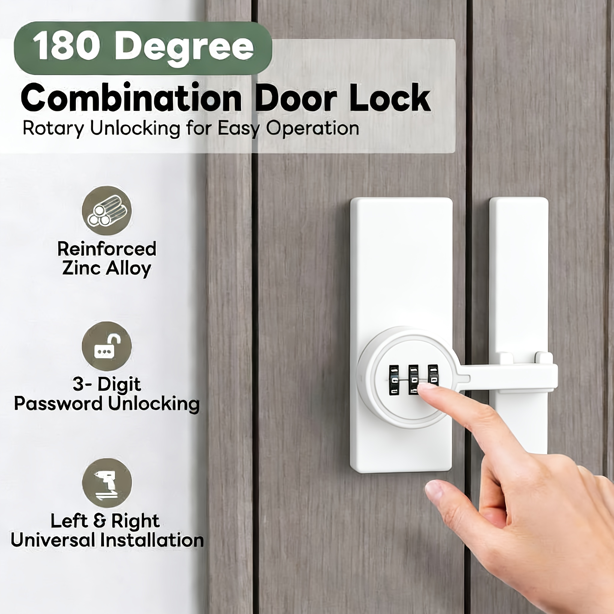 Keyless Punch-Free Door Lock with 3-Digit Combination