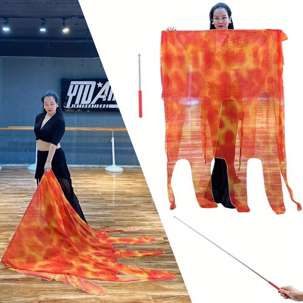 1pc multicolor lightweight belly dance veil with telescopic stick 59 x43 chiffon flag for praise worship stage performances dance parties durable flowing scarf prop with  