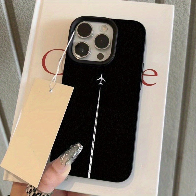 TEMU Phone Case: Plane Trajectory Minimalist Pattern Lychee Texture Phone Case, Suitable For Iphone 17/16/15/14/13/12//pro/. Instagram-style