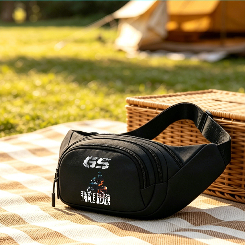TEMU 1pc Black Motorcycle Adventure Retro Crossbody Bag, Fashion Casual Waist Bag, Multi-zipper, , Perfect For Daily And Sports