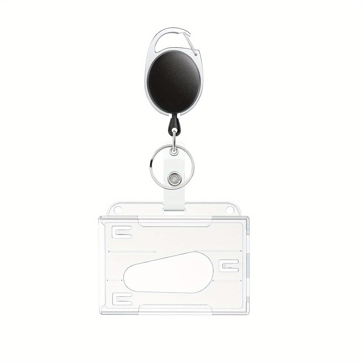 Clear Dual-slot Id Badge Holder With Reel - Durable Pc Material, Office Card Organizer For Employee Passes & Work Cards, Transparent, Double Cards Slots, Storage Organizer, Badge Case Sleeve