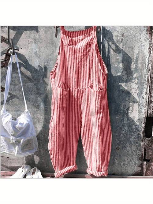womens striped multi color casual overalls fashion loose fit denim jumpsuit