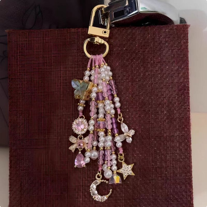 TEMU -purple Tassel Beaded Phone Chain, Keychain, Bag Charm, Ccd Camera Charm