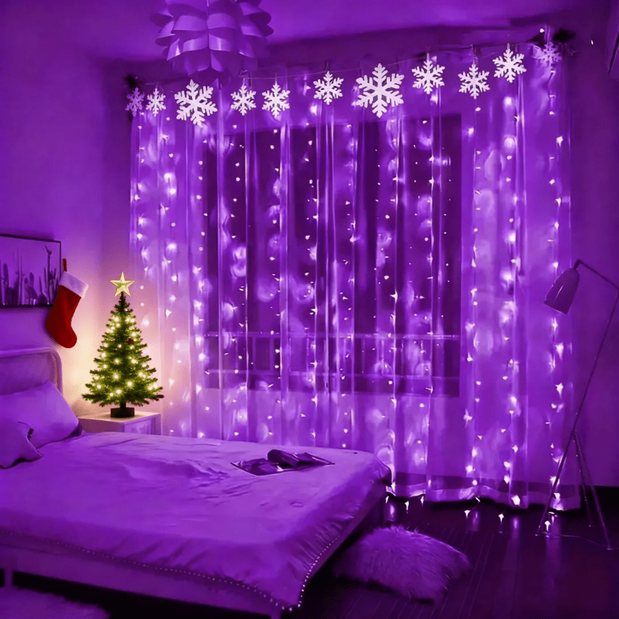 TEMU 1pc, 200led Purple Curtain Indoor String Lights, 8 With Usb Button Control Suitable For Christmas, Thanksgiving, Halloween, Weddings, Bedroom,