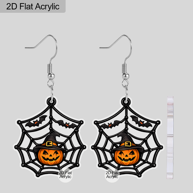 TEMU 2d Flat, 1 Pair Gothic Bat & Spider Web Hat Earrings - Acrylic Bat Drop Suitable For Halloween Party Jewelry, Cute Bat & Web For Daily Wear,
