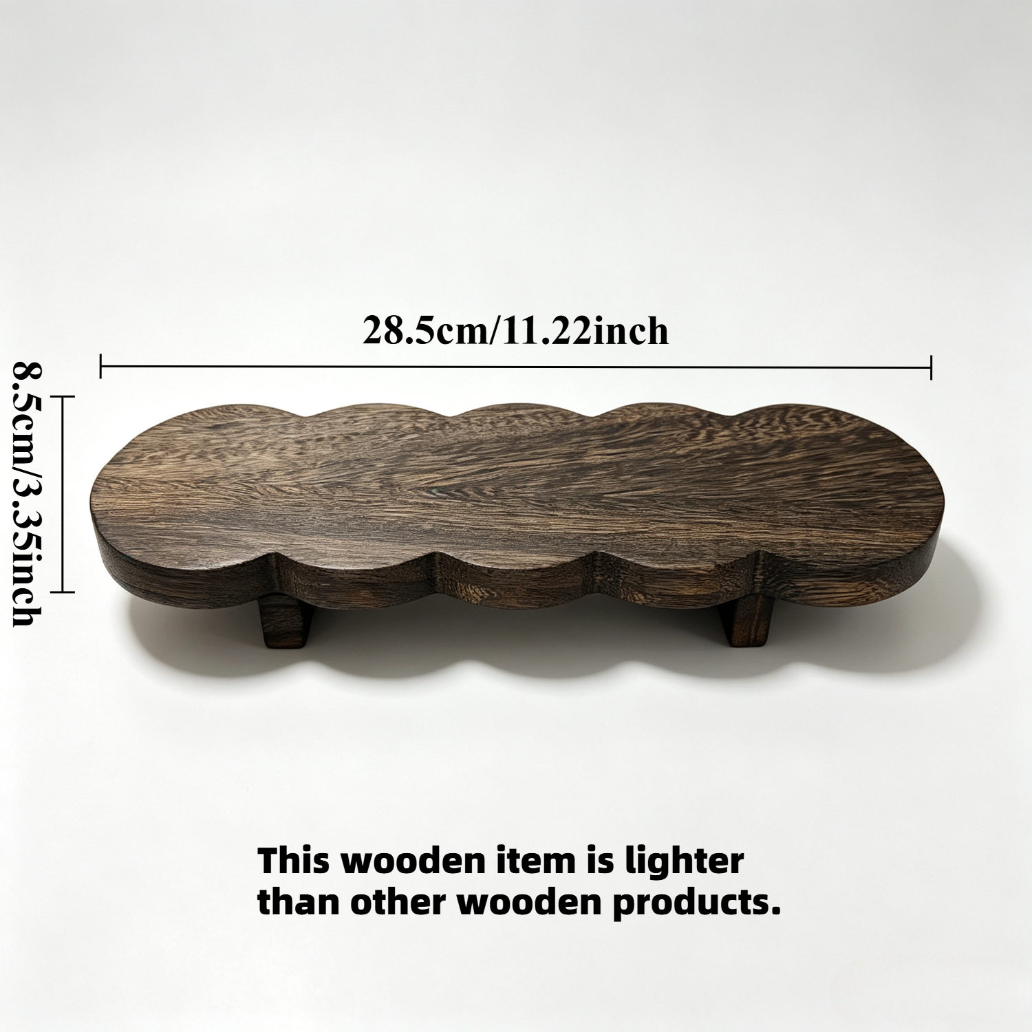 TEMU 1pc Rectangular Wavy Edge Wooden Decorative Tray, Storage Rack Small Tray, 28.5cm Long Height-increasing Tray Soap Dish, Wooden Bathroom Shelf,