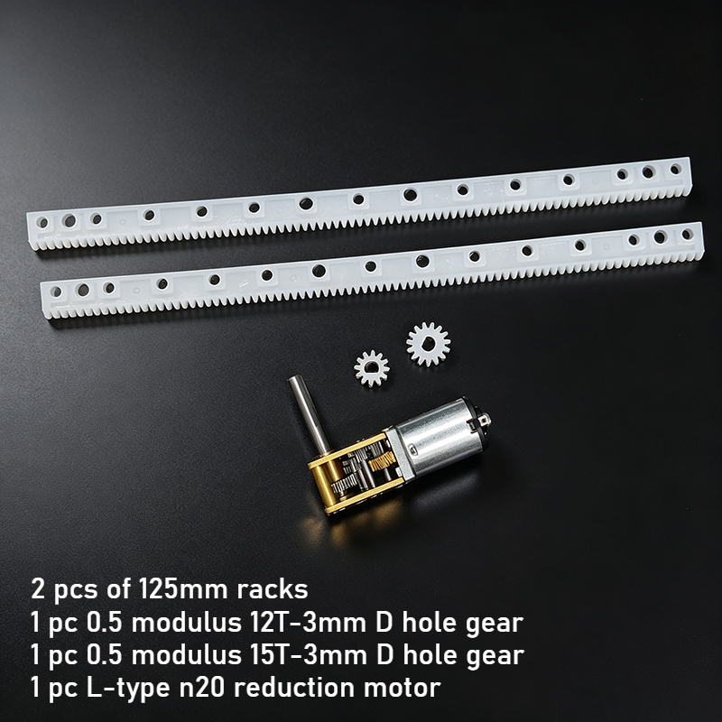 TEMU 2 pezzi di cremaglieri in plastica da 0,5 moduli + 1 pezzo di motore di riduzione N20 a forma di L, abbinati a 1 a 12 e 1 con foro a D da 3 mm