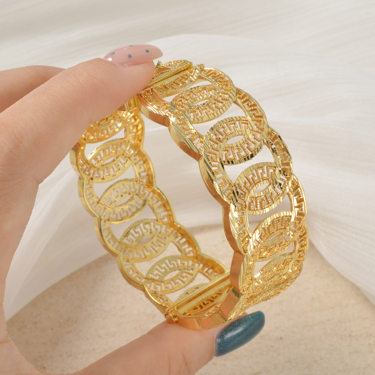 Middle Eastern Geometric Wide Unisex Bangle, Vintage Style