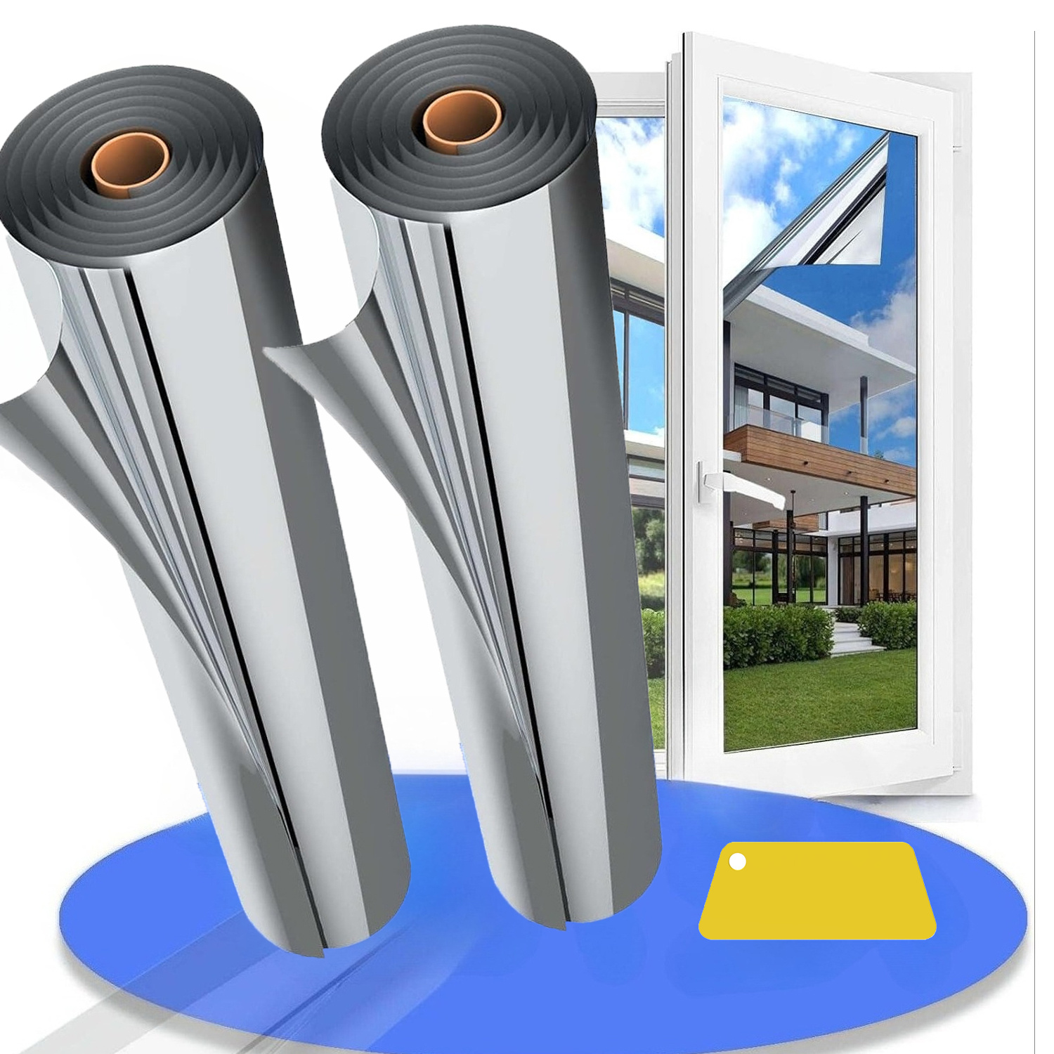 3pcs (2 Rolls Of Window Paper And 1 Tool) 1 Way Privacy Window Film Reflective Window Film Heat Control Mirror Window…: retailer-supplied image