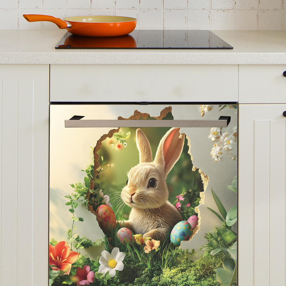 

1pc 3d Bunny Scenery Wall Decal, Pvc Self-adhesive Removable Sticker For Bedroom Entryway Dorm Home Decor, Single Use, Mixed Color