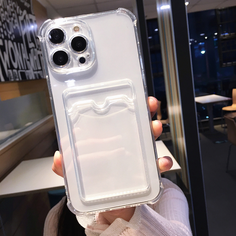 Image of Phone Case: For Iphone 16 11 12 13 14 15 Pro Max Case With Card Bag Transparent Shockproof Back Cover For Iphone Se 2020 Xr X Xs Pro