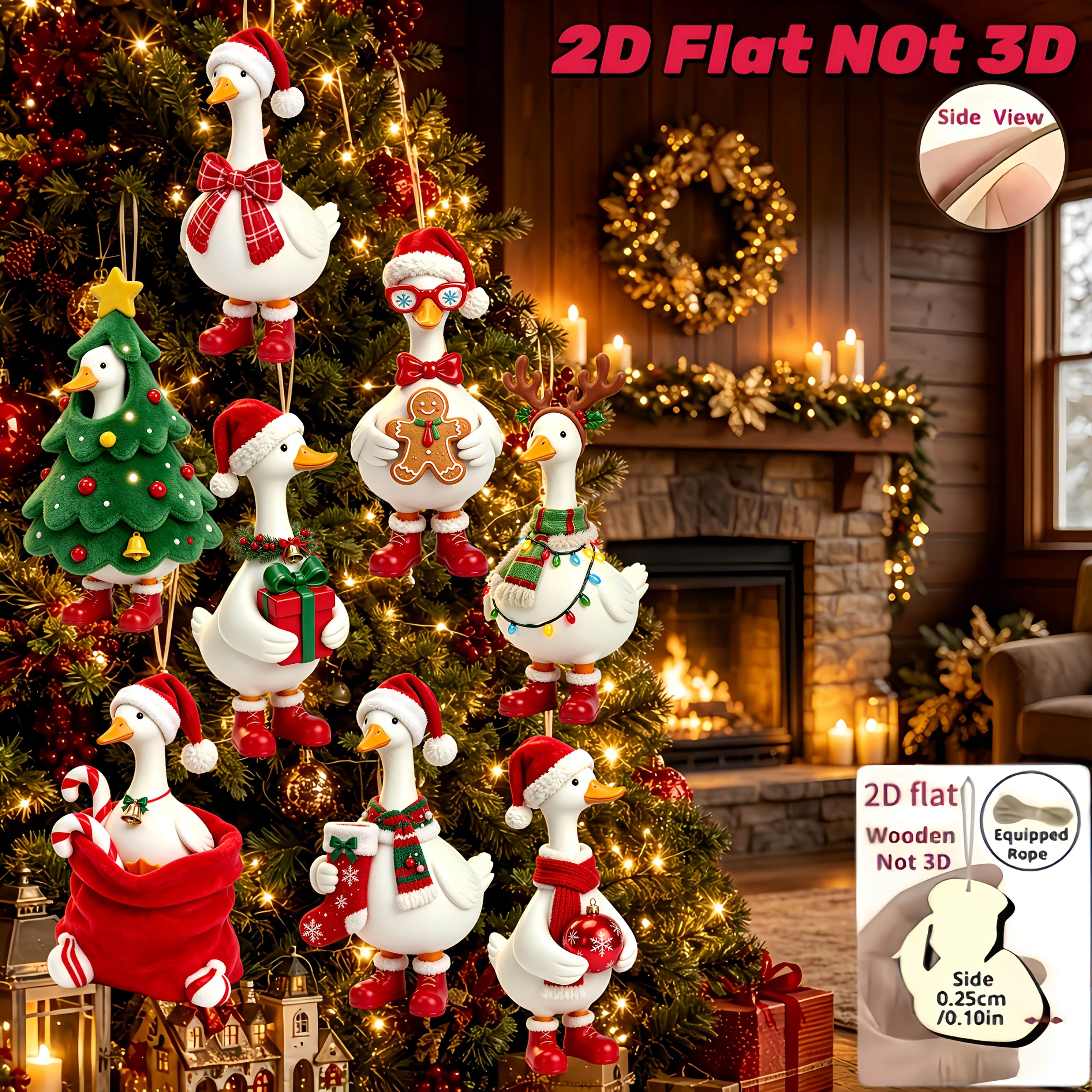 TEMU 2d Flat, 2d Flat 8pcs Merry Christmas Duck Wooden Christmas Ornament Hanging Decor, Suitable For Various Scenes, Holiday Atmosphere Decoration