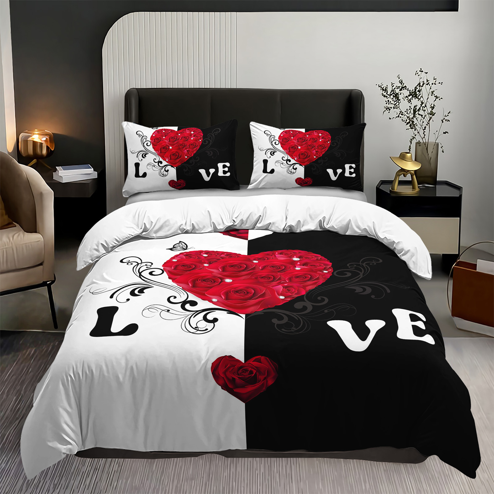 3pcs red roses duvet cover   bedding set couple bed set valentines day bedroom decor   1duvet cover 2pillowcase no comforter Product details 1