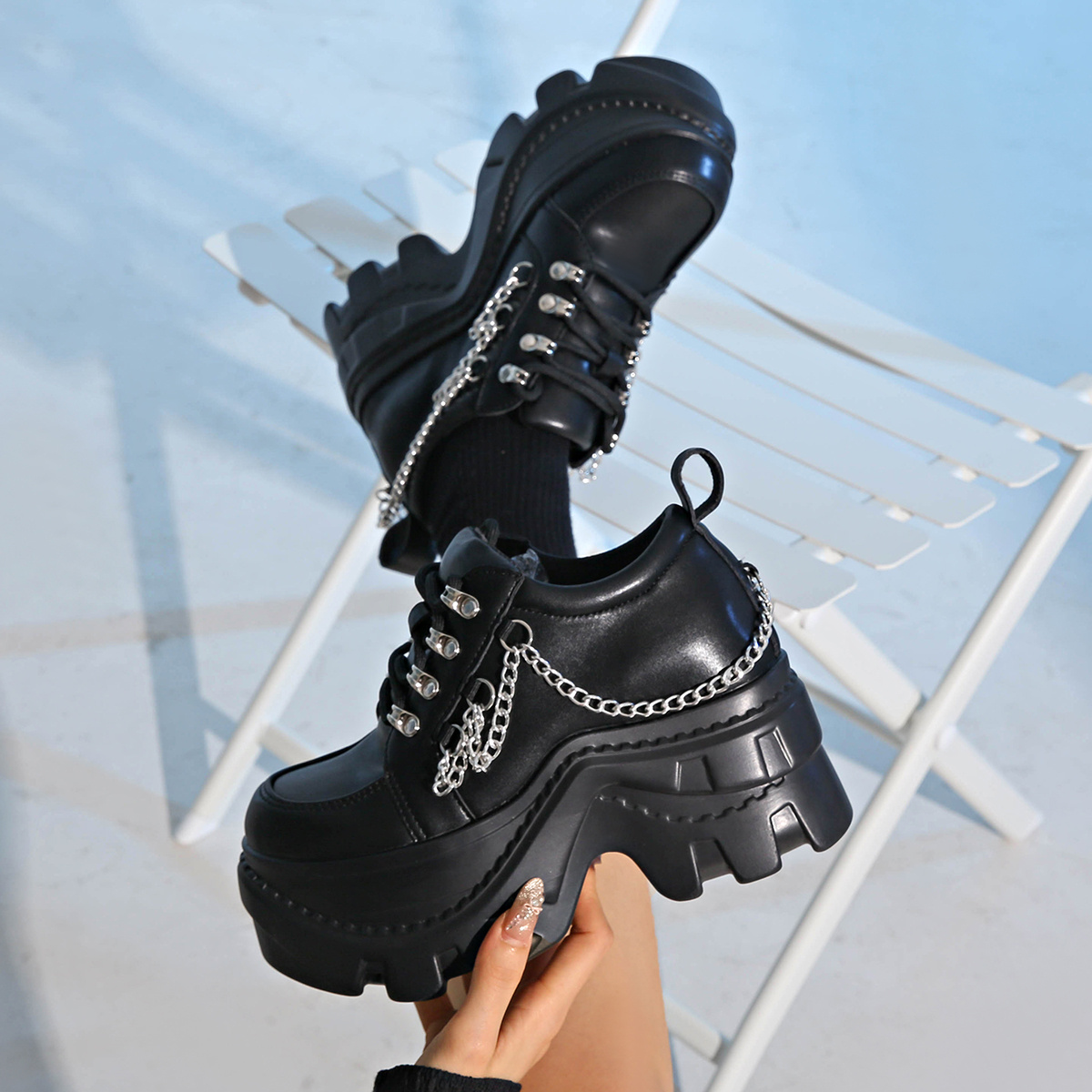 Women's Solid Color Round Toe Lace-Up Ankle Boots