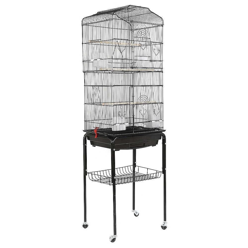 Wheeled Birdcage 46*35.3*150.6cm, Black, , Indoor Birdcage, Large Outdoor Birdcage, Parrot Cage, Decorative Birdcage, Aviary, Suitable For Small To Medium Parrots, , Lovebirds, Etc.
