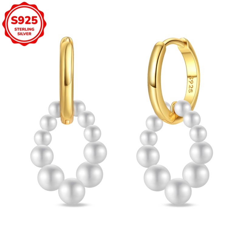 925 Sterling Silver Women's Hypoallergenic Golden Round Earrings, Exquisite Earrings, Elegant Gift For Her