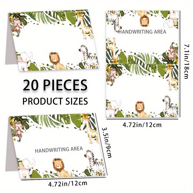 TEMU 20pcs Animal Stuffed Name Cards - Tropical Theme Party Favors With Folding Seating Table Cards For Birthdays, Weddings, Confirmations, And