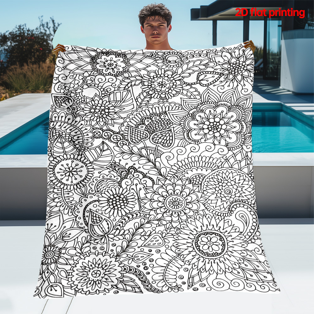 TEMU 1pc Intricate Floral Portable Blanket - Lightweight Blanket Suitable For Travel Camping Living Rooms Offices Sofas Chairs, Warm Fabric Digital