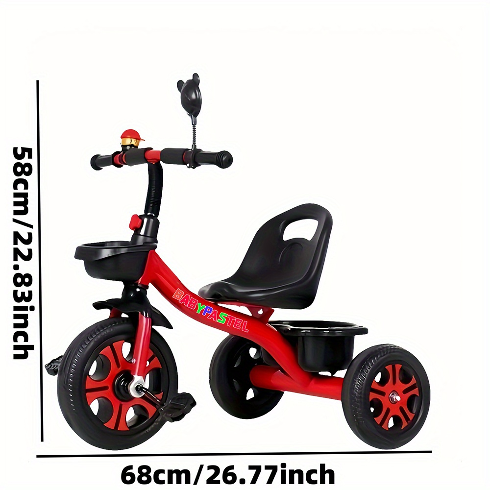 tricycle with storage basket& adjustable seat- durable carbon frame,   learning to ride, red, tricycle,   design, sturdy construction details 5