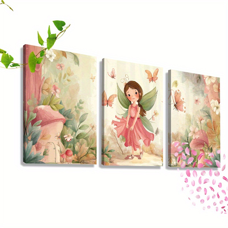 Framed 3pcs Fairy and Butterflies Wall Art