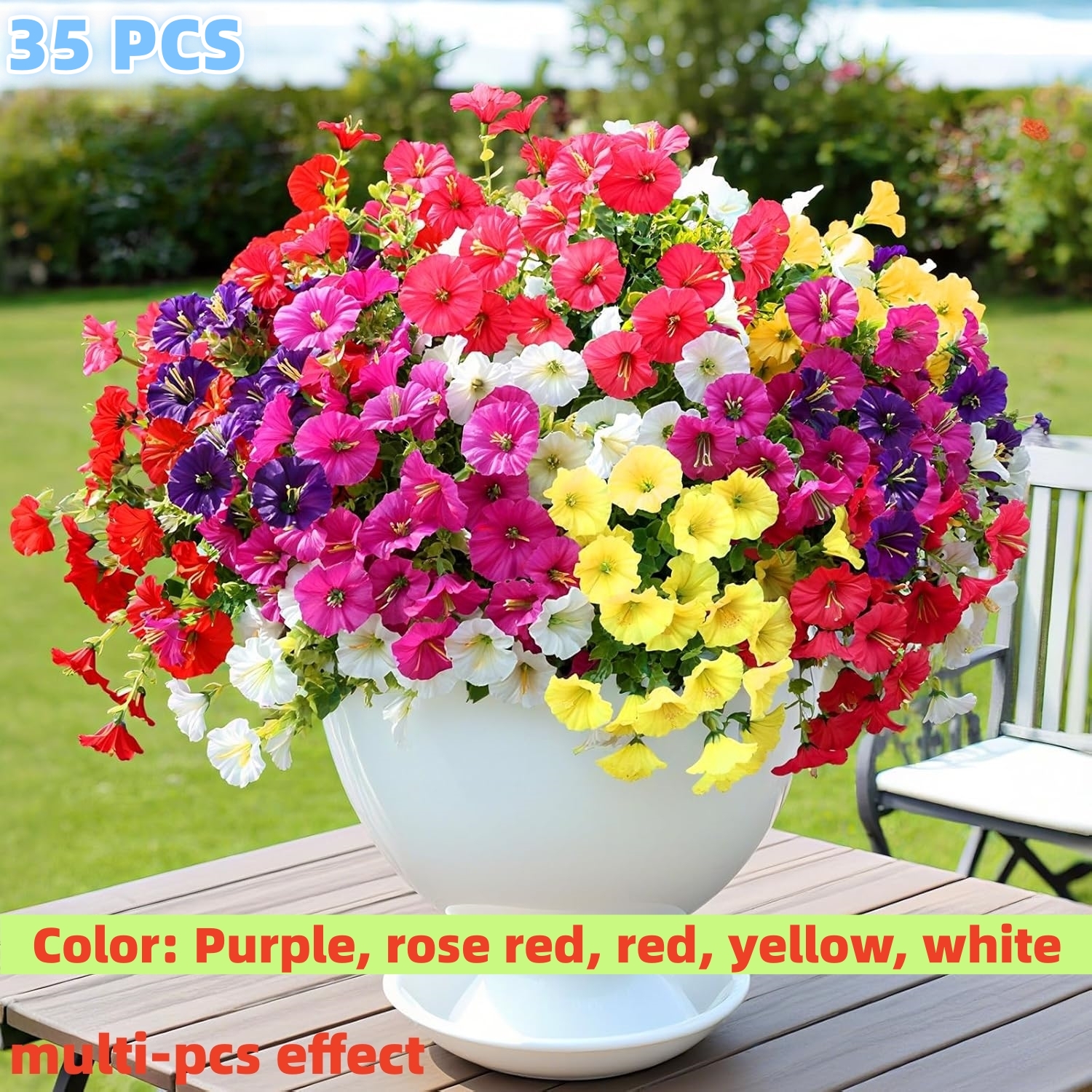 Image of 105 Flowers = 35pcs Artificial Flowers For Outdoor Decoration, Uv-resistant Fake Plastic Plants, Artificial Greenery For Indoor/outdoor Garden, Patio, Window Box, Home Decor
