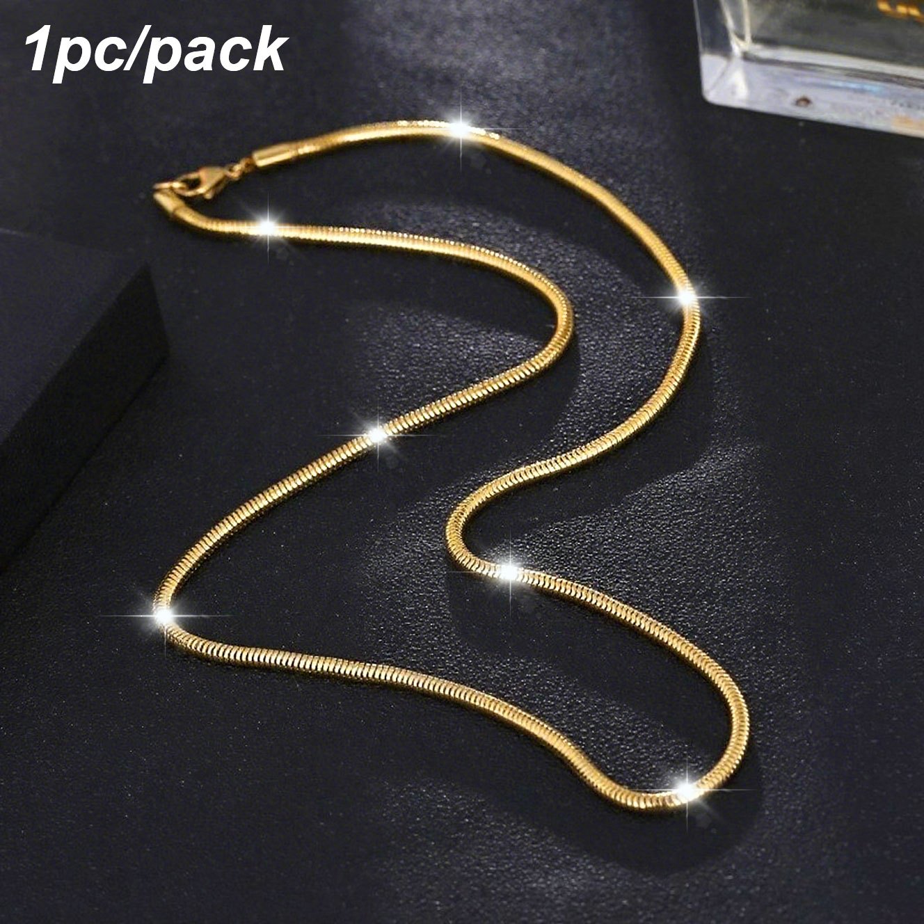 E-shop 18K vergoldenete runde Schlangenknochenkette, 3 mm dicke Herren-Schmuck Edelstahl Schlangenkette, Unisex Partnerhalskette