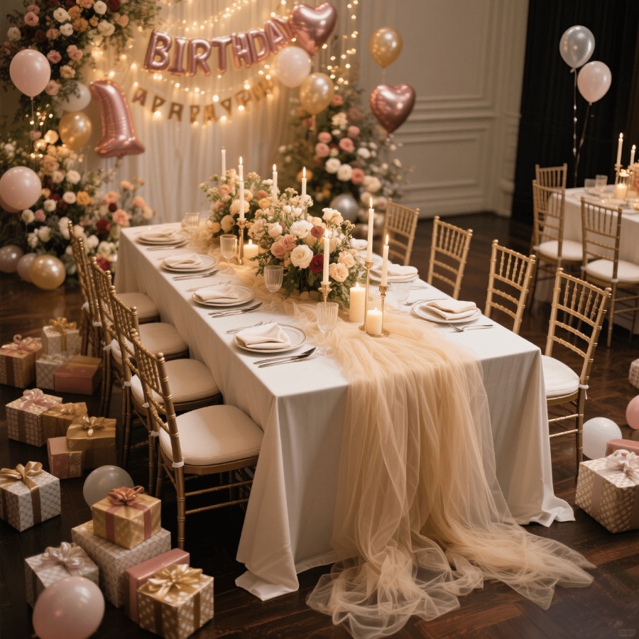 Image of 1pc Mist Tulle Table Runner, Light And Flowing Like Clouds, Suitable For Birthday Parties, Family Gatherings, Light Luxury Banquets, Outdoor Garden Parties, Indoor Afternoon Tea, High-end Weddings
