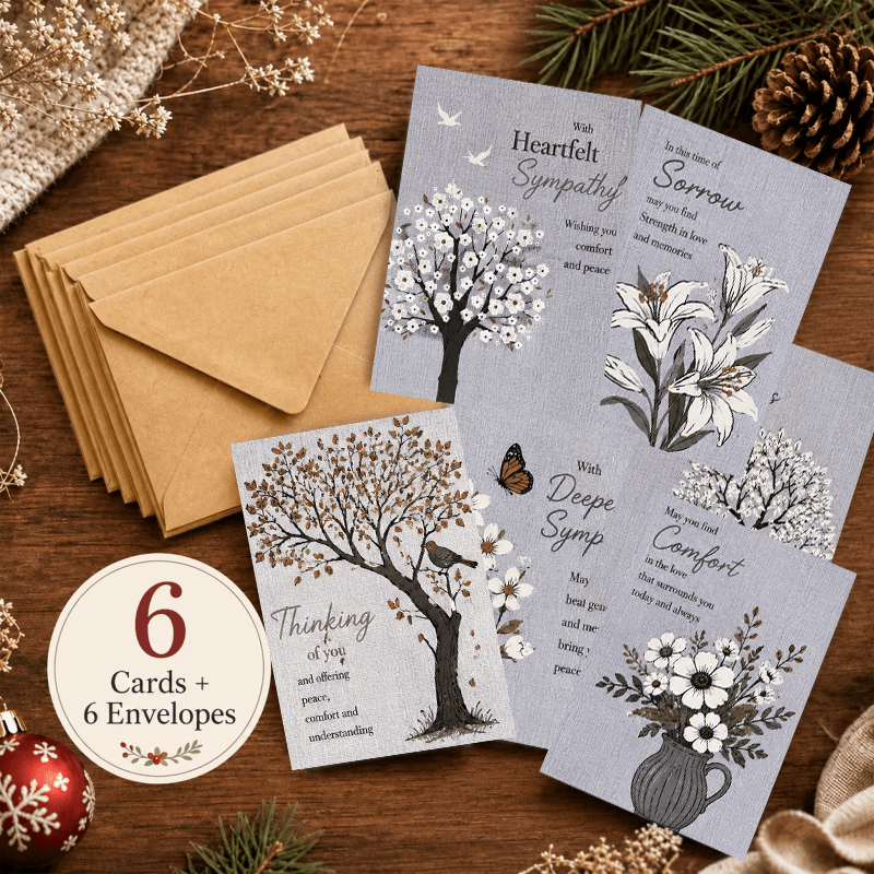 TEMU 12pcs Set With Envelopes, Sympathy Condolence Cards, Tree And Print, Soft Gray Tones, Warm Style, For Bereaved/ , Offering And Wishes For And