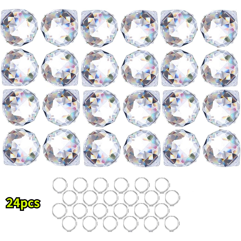 TEMU 24pcs 20mm Prism Sunlight Catcher White Inlaid Glass Beads Strawberries And Tears Shaped With Cross Holes Suitable For Making