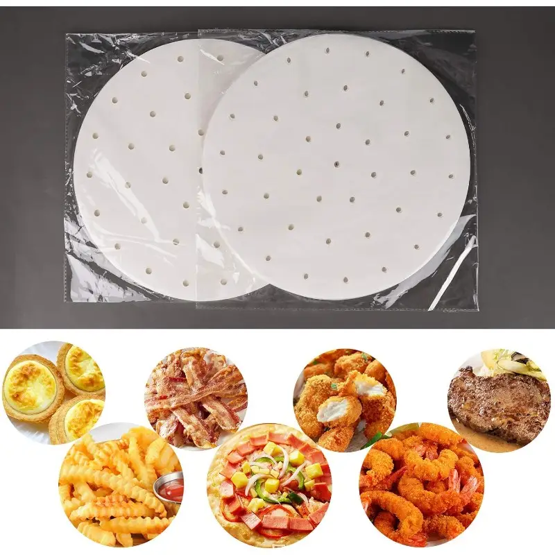 200pcs 11 inch disposable white perforated parchment paper sheets for air fryer & steaming basket - , heat-resistant, easy , baking, roasting, and steaming, air fryer accessories, , perforated design, heatresistant material Product details 5