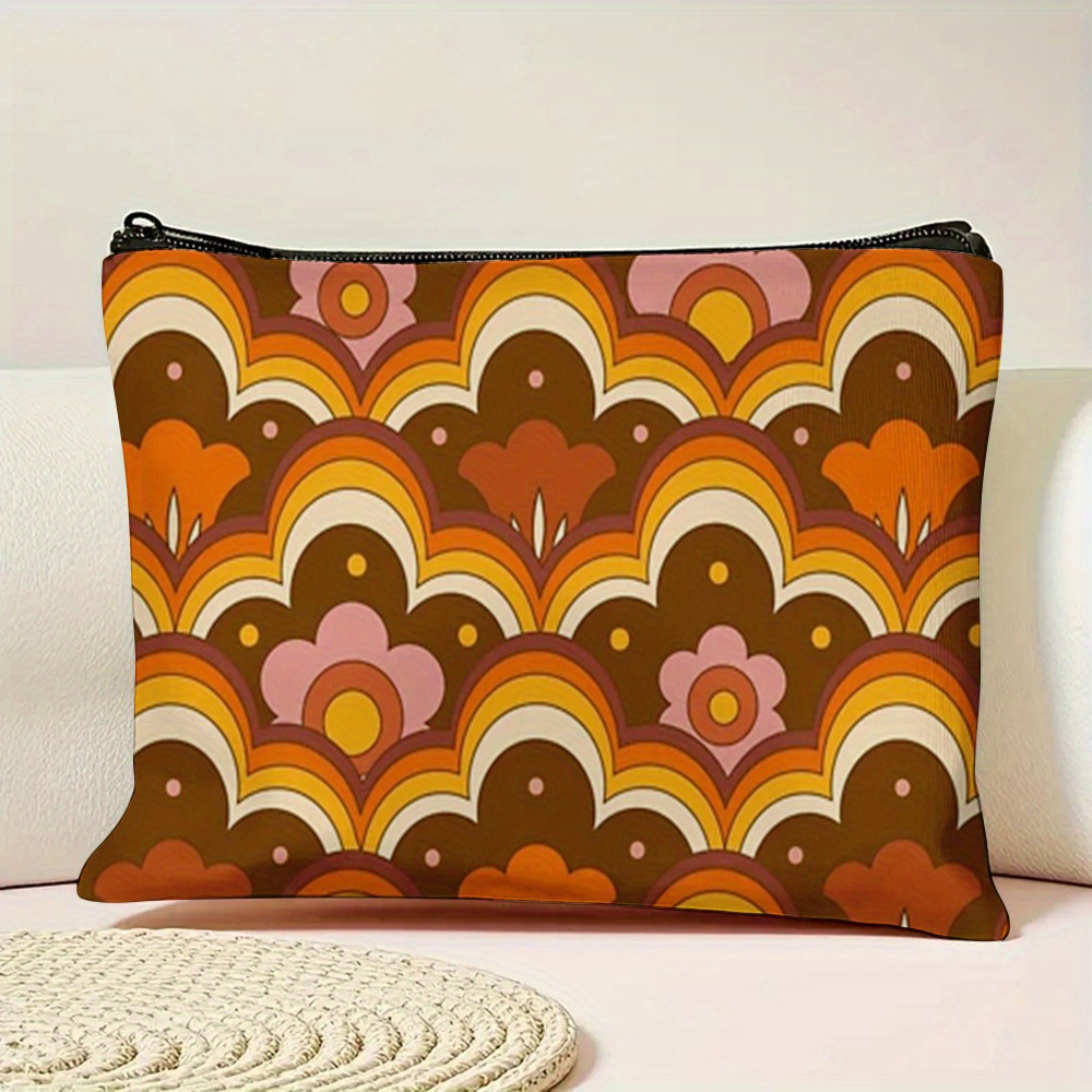 TEMU 1 Vintage Floral Pattern Makeup Bag From The 60s And 70s, Suitable For Use As A Handbag, Toiletry Bag, Pencil Case, Or Gift Bag. Perfect For
