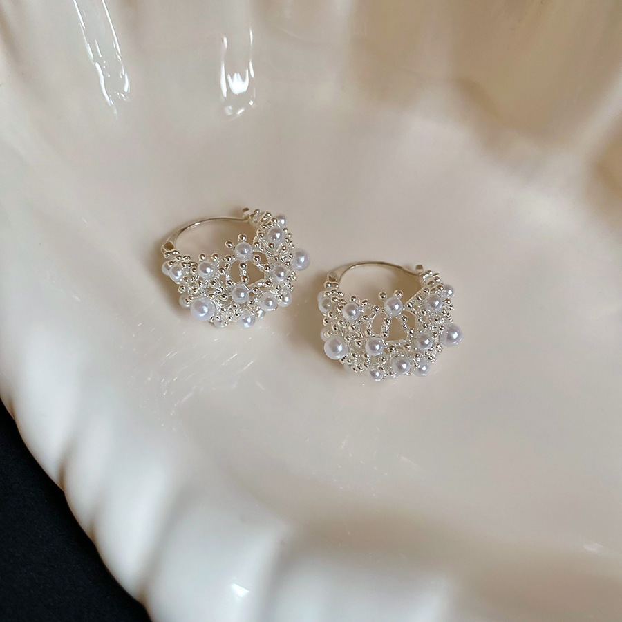 TEMU 2 pièces/paire de boucles d'oreilles panier à fleurs ajourées argentées, manchettes d'oreille de U à pince, accessoires d'oreille au design ,