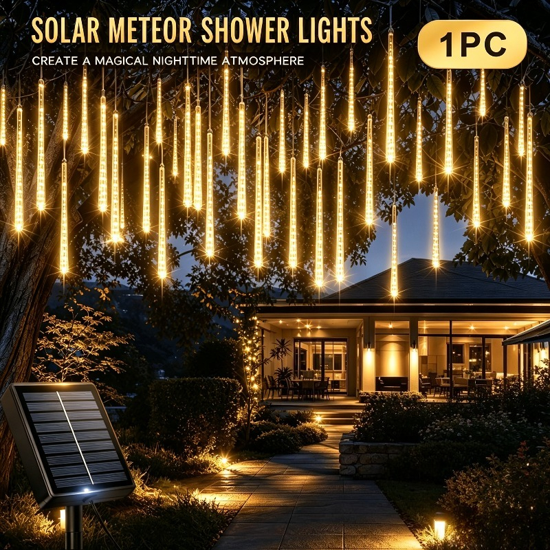 TEMU 192led Christmas New High-brightness Ambient Light Solar Meteor Shower Light | Smart Light Sensor With 8 Flashing | Outdoor Courtyard Hanging
