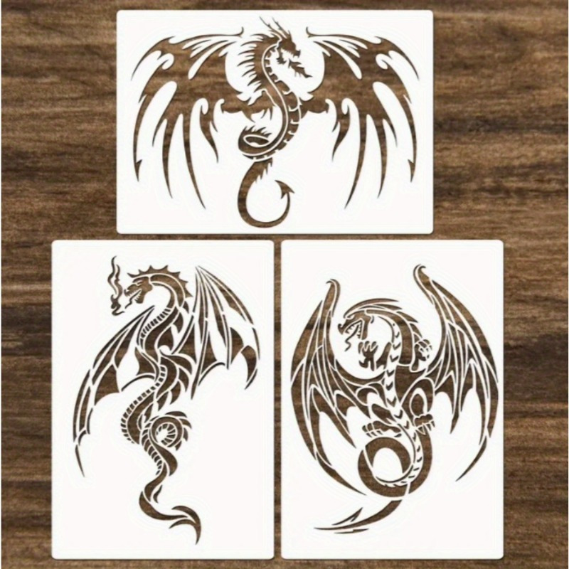 TEMU 3pcs Set Of Dragon Totem Painting Templates, Washable And Reusable, Suitable For Tattoos - Diy Crafts On Wood, Fabric, Paper, Walls, Canvas And