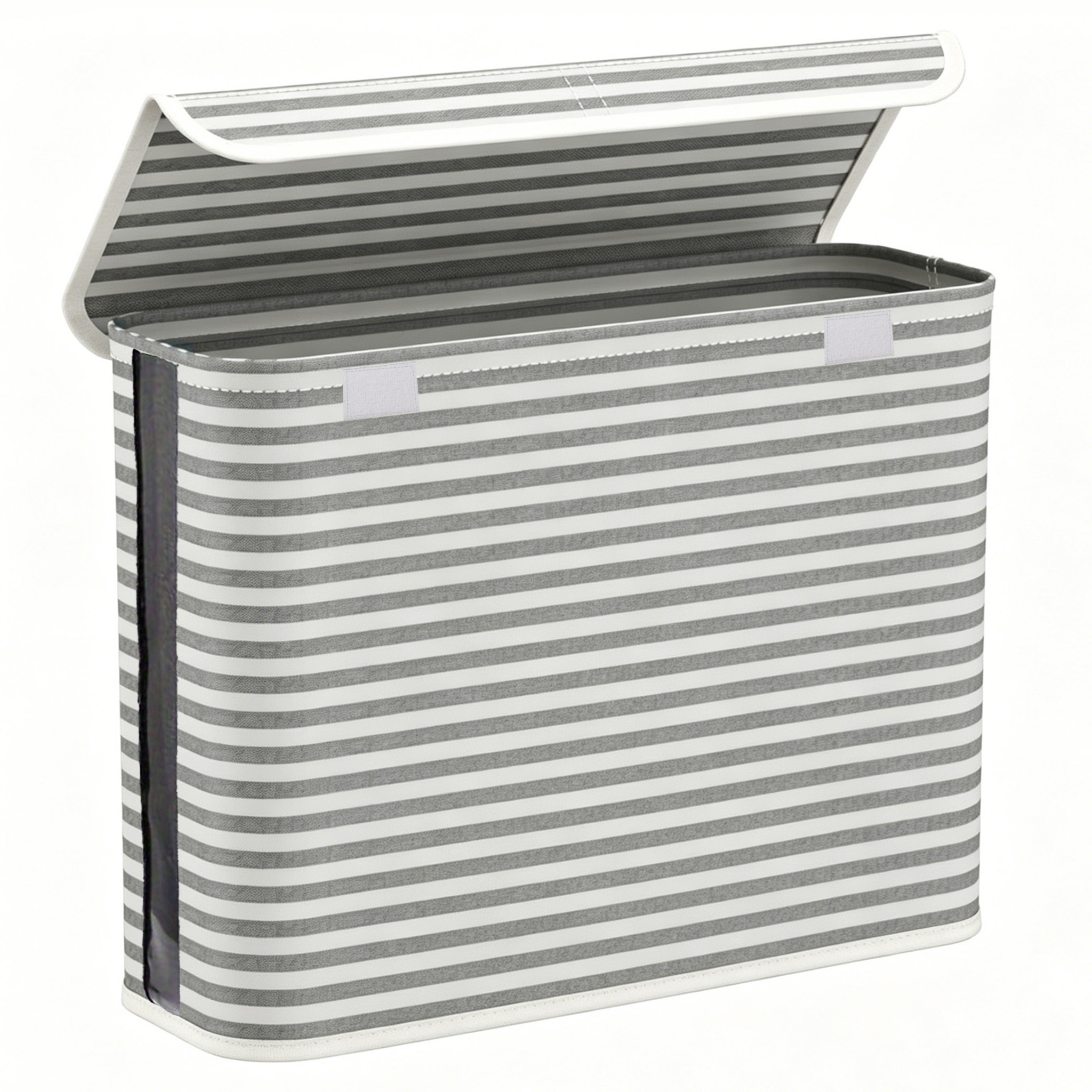 TEMU 1 Boîte de rangement de salle de bain à rayures grises et blanches, 1pc, boîte à mouchoirs pliante avec couvercle, pour 9-12 rouleaux de papier